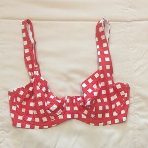 NWT Sea Level Swim Red and‎ White Checkered Bikini Top, US 6